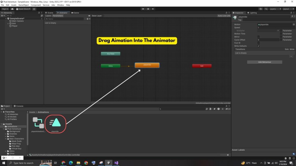 drag animation to animator