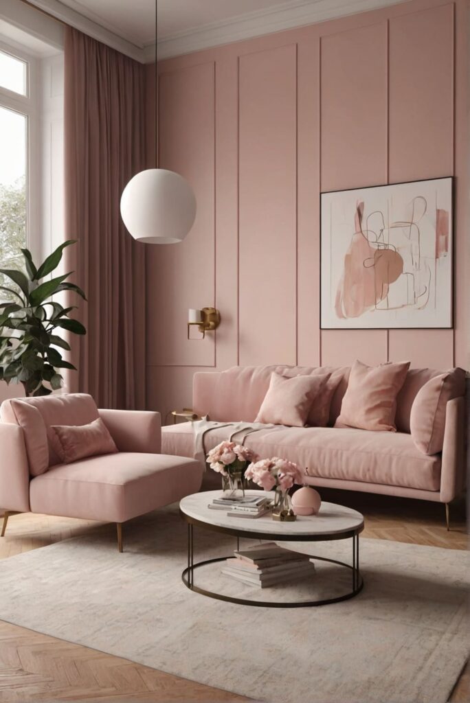 blush pink living room