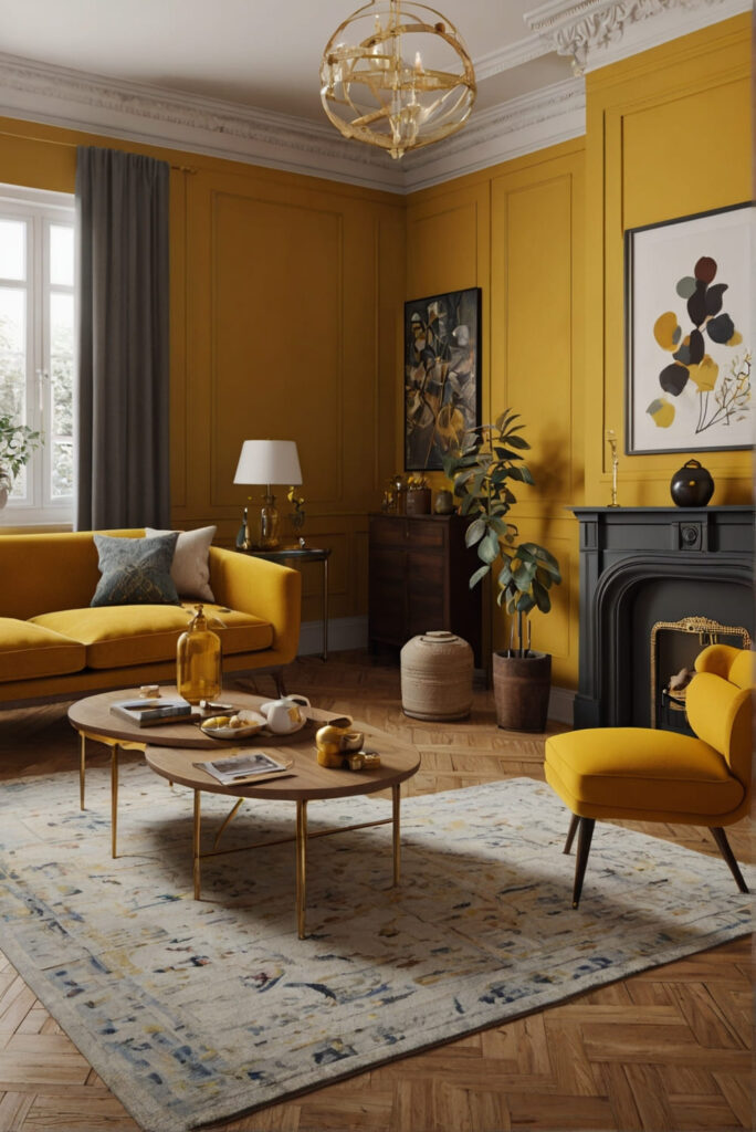mustard yellow living room