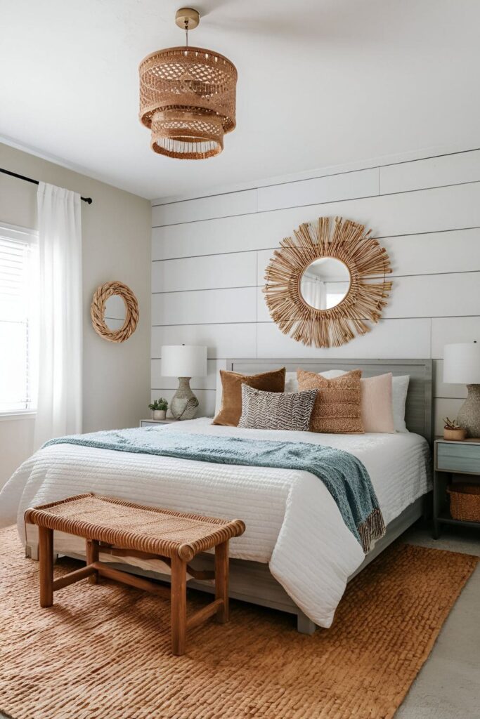 A cohesive bedroom designed with a specific theme, such as coastal, bohemian, or minimalist decor