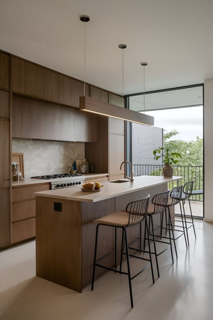 Flexible kitchen with a breakfast bar featuring a sliding countertop allowing for easy adjustment of the bar's size for various needs