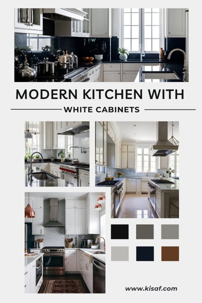 Kitchen with white cabinets pin