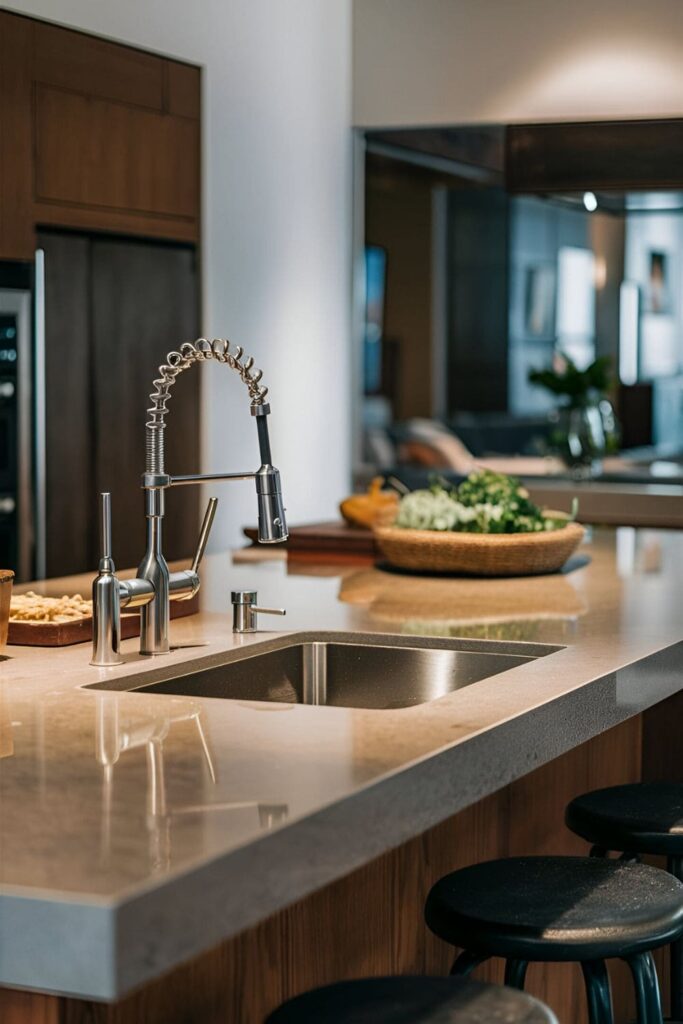 Practical kitchen island with a built-in sink and stylish faucet, enhancing the functionality of the space