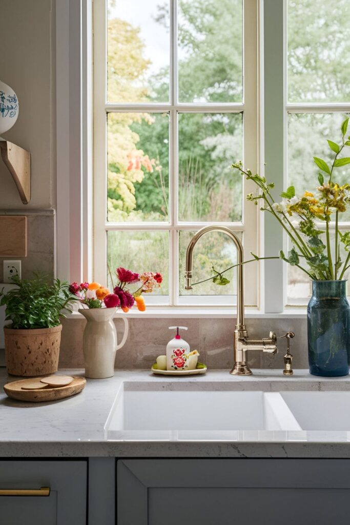 Sink area featuring a charming soap dish with a cute design or made from beautiful materials