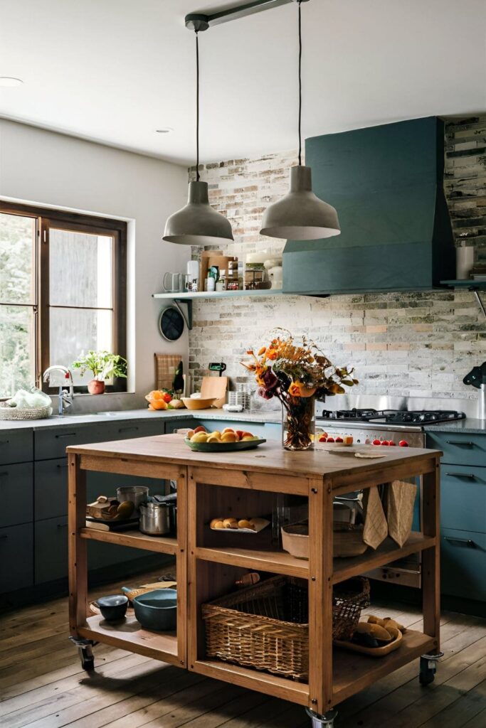 Versatile kitchen island on wheels, allowing for easy movement and flexible use of space