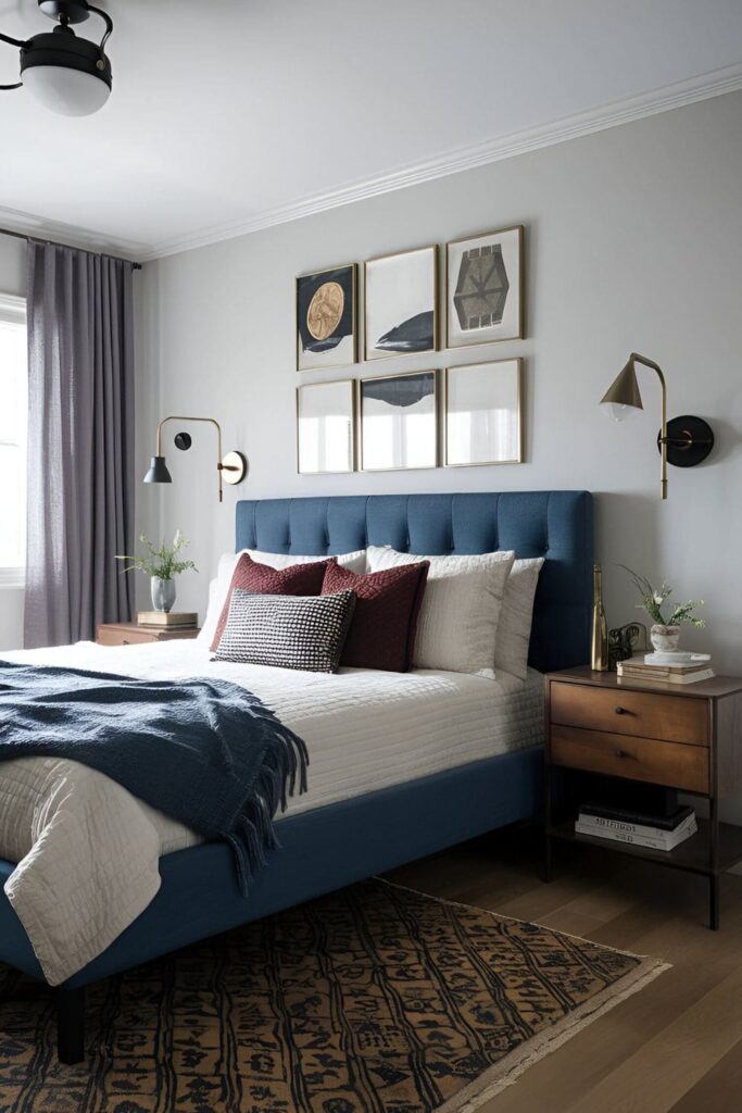 A master bedroom with stylish wall sconces, freeing up bedside table space and adding an elegant touch to the room