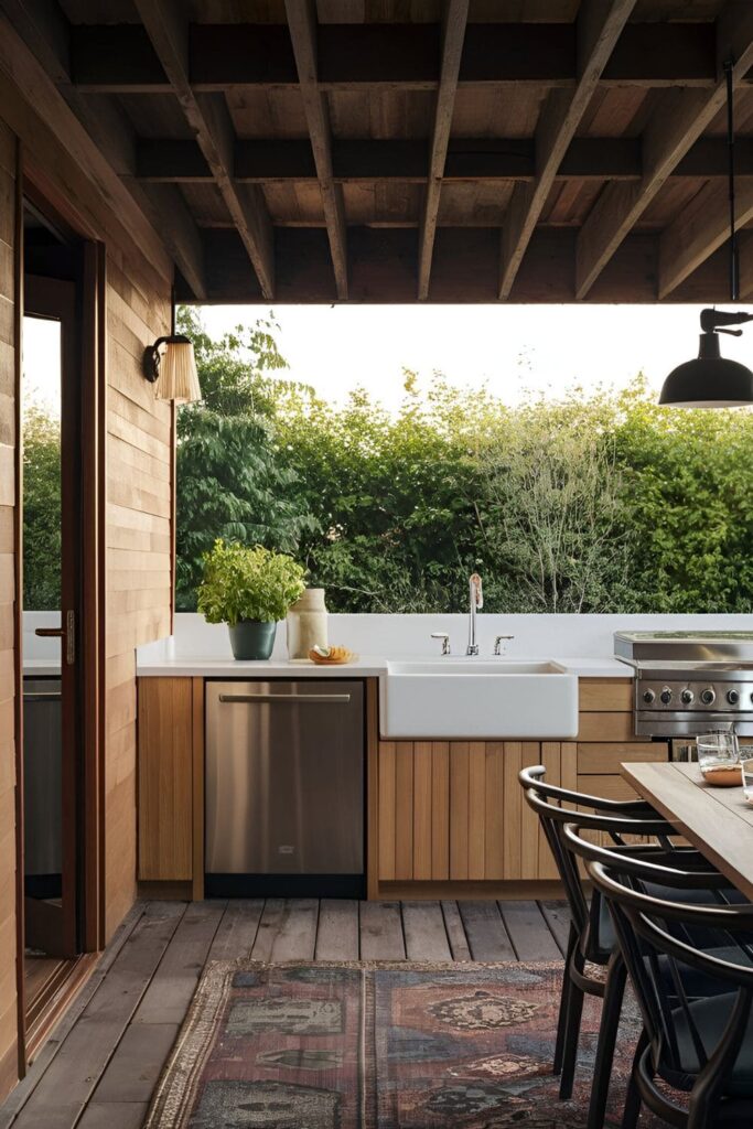 Outdoor dishwasher integrated into kitchen setup for convenience