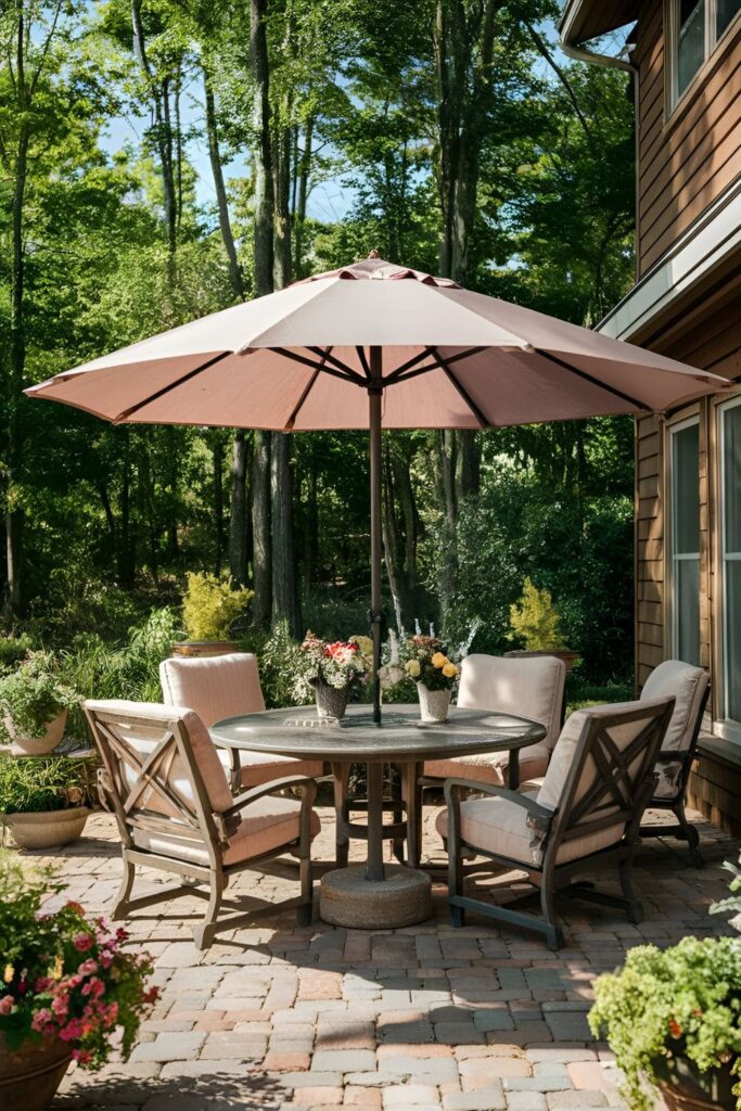 Patio umbrella treated with insect repellents to keep bugs away