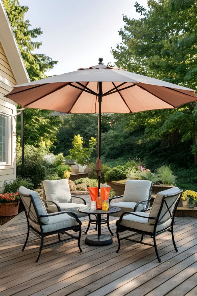 Patio umbrella with built-in drink holders for convenient beverage access