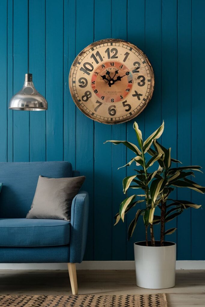 Room with a decorative clock as a stylish focal point, featuring a vintage or quirky design that complements the decor