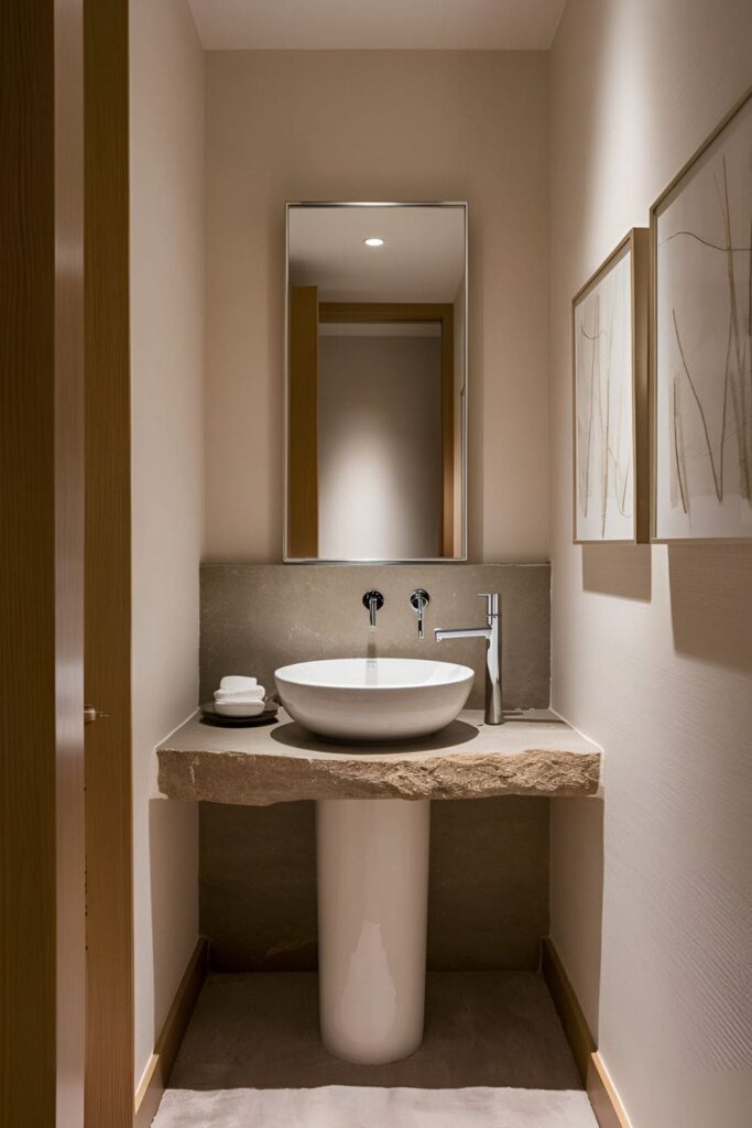 Small bathroom with a pedestal sink or wall-mounted sink, maximizing space