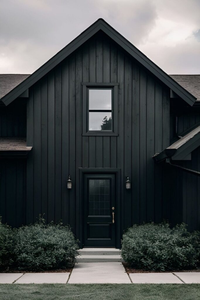 A house with black board-and-batten siding adding height and sophistication