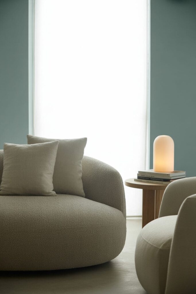 Modern living room with a plush, high-quality sofa and supportive armchair in neutral tones emphasizing comfort
