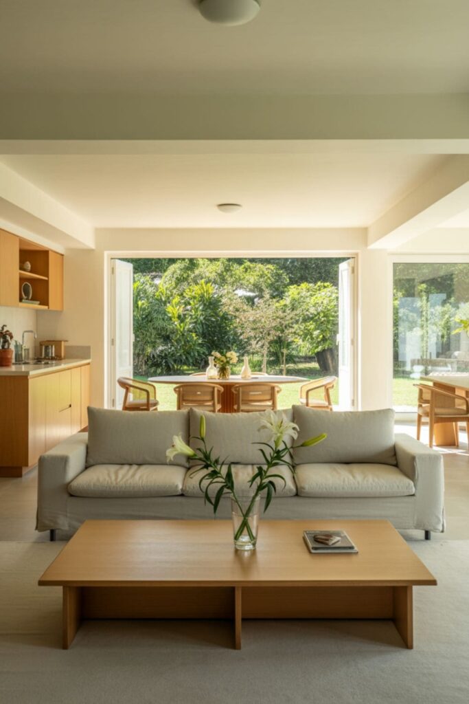 Open-concept home interior showing clear pathways and furniture arranged to allow easy movement