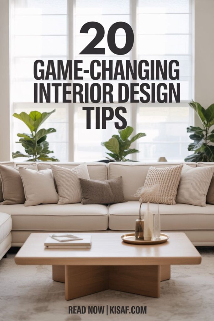 a text overlay _20 Game-Changing Interior Design Tips to Transform