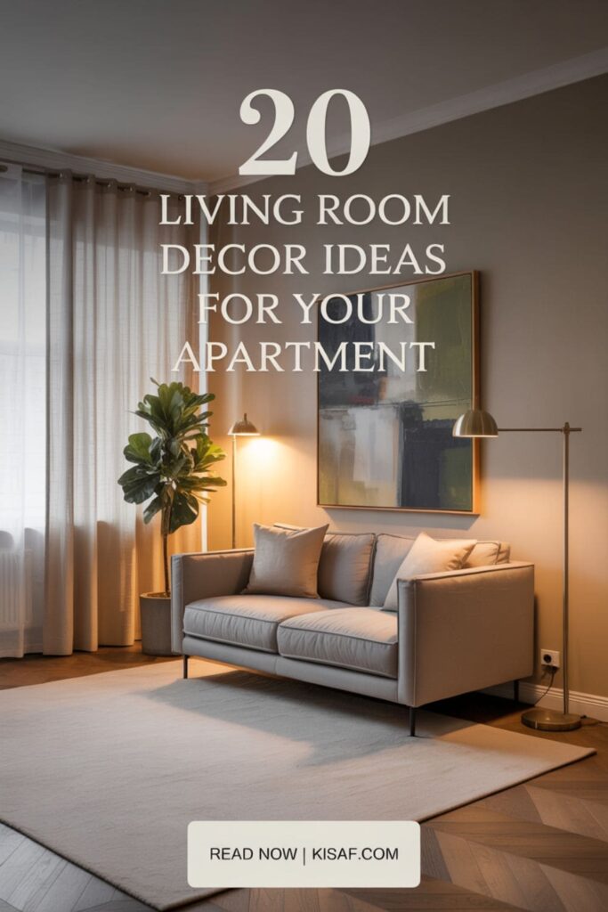 image with text overlay living room decor ideas for your apartment
