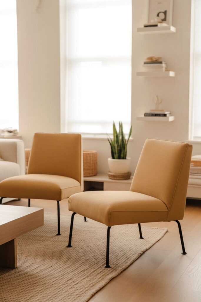 Accent chairs used for extra seating in a small rental living room