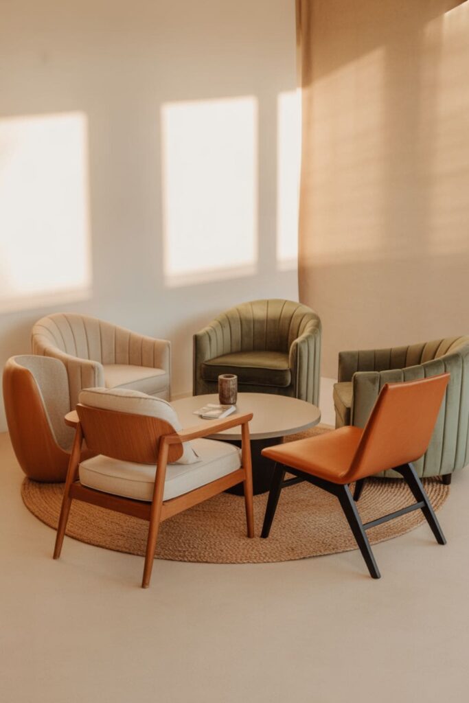 Chairs angled inward to create a more inviting seating arrangement