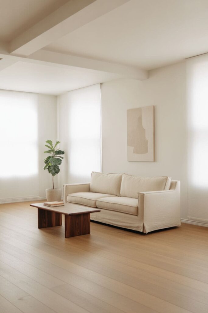 Living room with intentional empty space and minimal decor