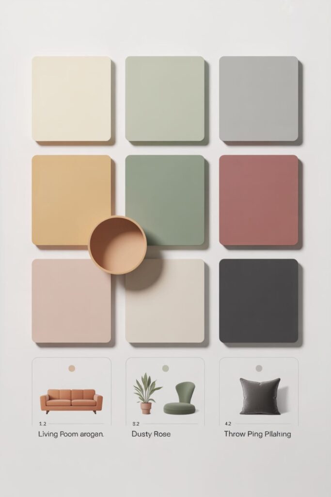 Living room with simplified color palette and reduced visual clutter