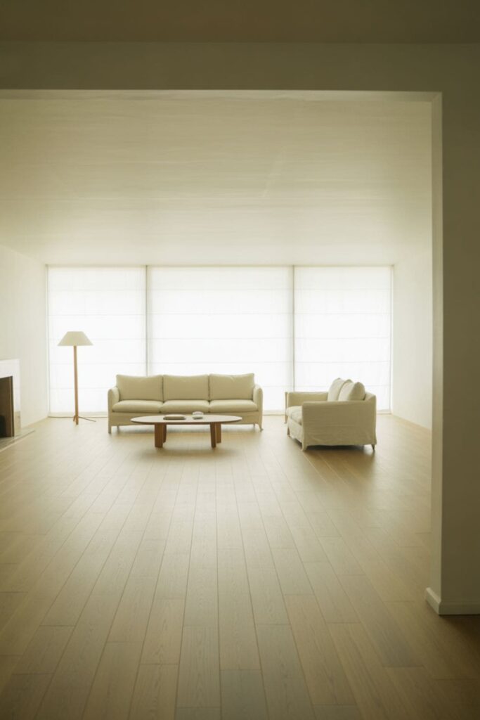 Minimal living room with one less furniture piece creating open floor space