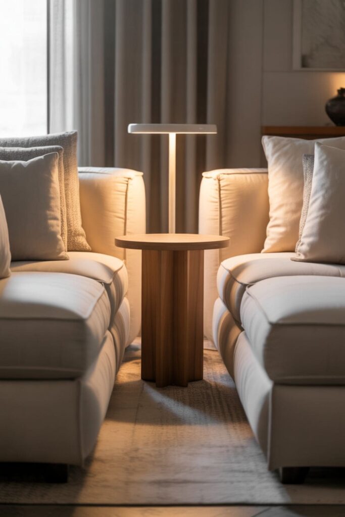 Social living room with two recliners facing each other, small table in between, and balanced layout