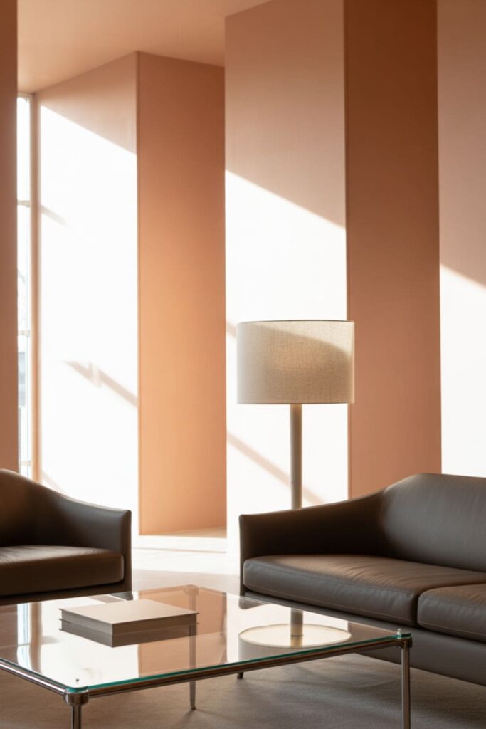 Warm blush living room walls softening cool north or east-facing natural light