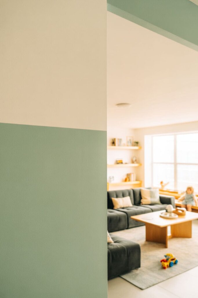 Casual living room with a two-tone painted accent wall for added visual interest