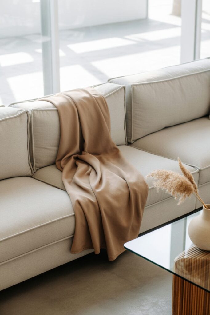 Minimalist living room cabinets with slim matte hardware and clean-lined design