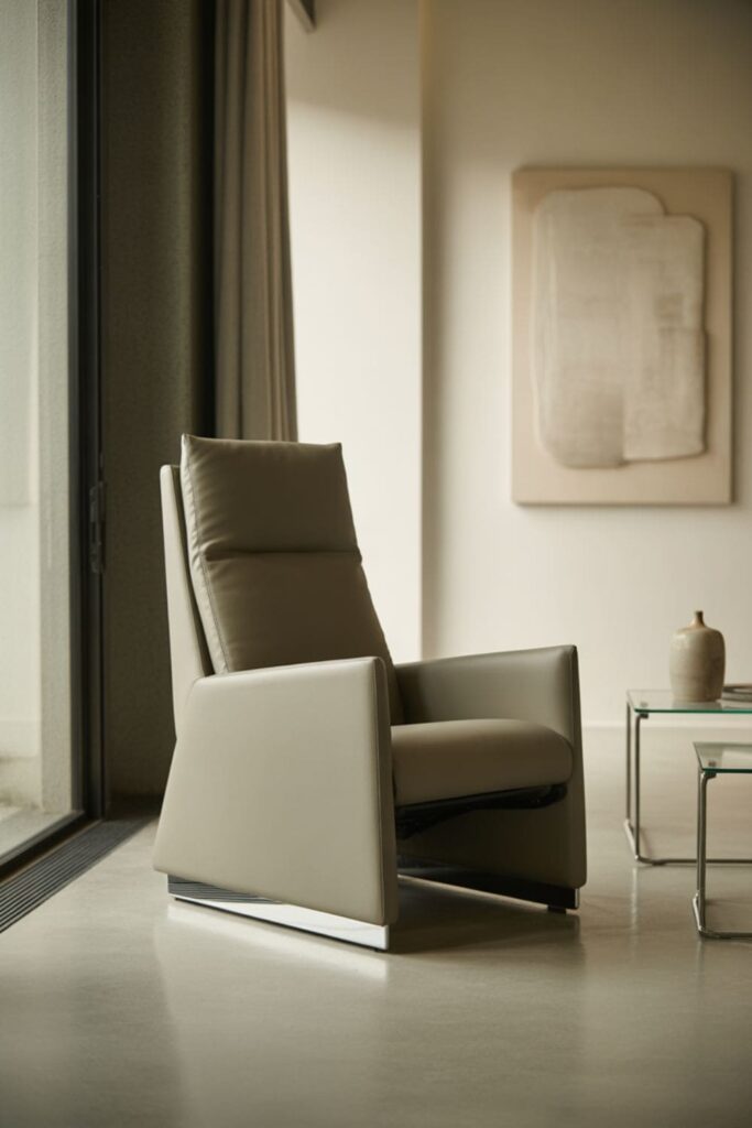 Modern recliner chair used instead of a traditional sofa in living room