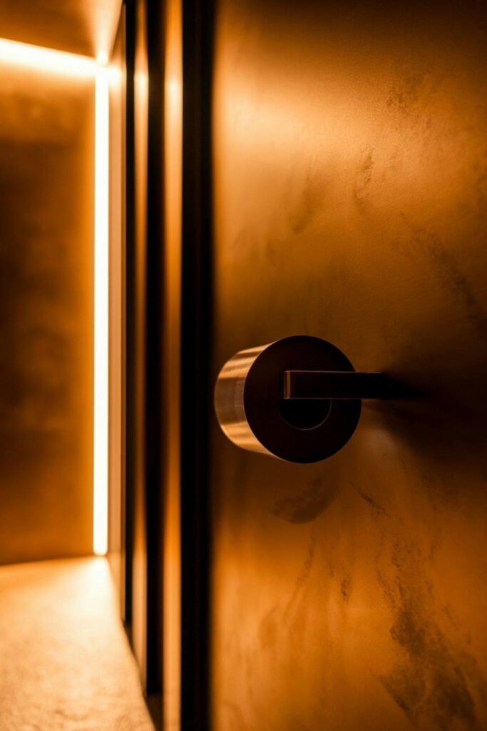 Wall-mounted black metal toilet paper holder in a minimalist masculine bathroom