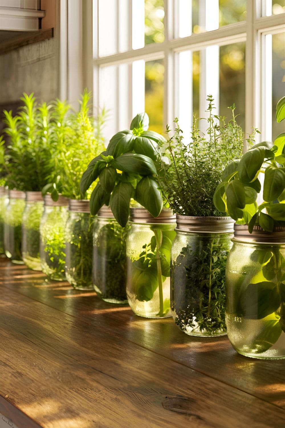 Many plants in Mason Jar Planters