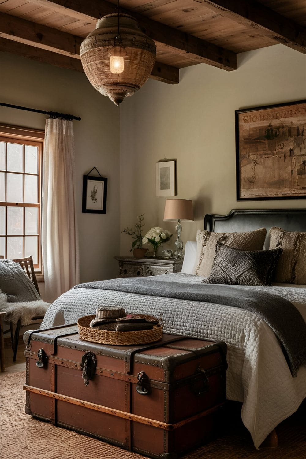 Vintage Bedroom With Antique Trunks