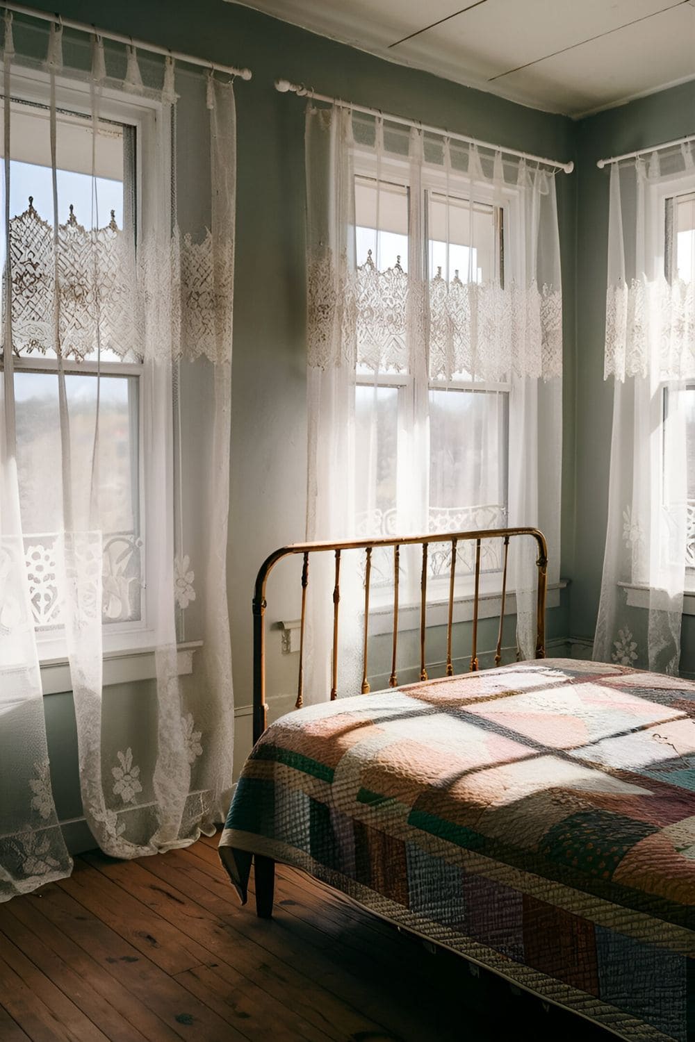 Vintage Bedroom With Lace Curtains