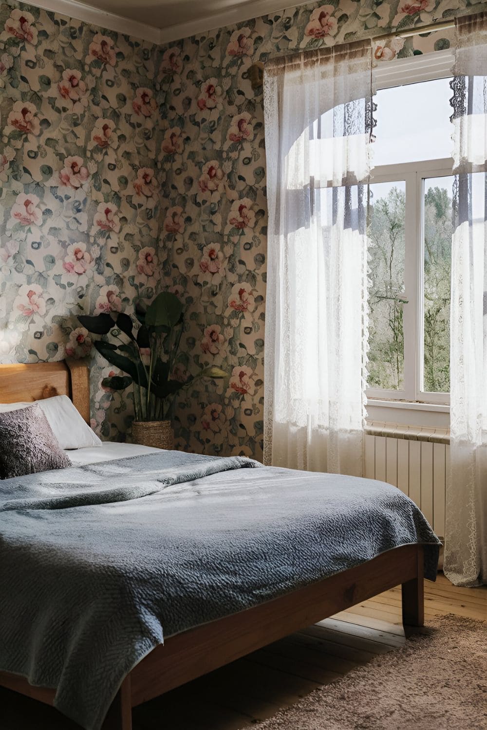 Vintage Bedroom With Vintage Wallpaper