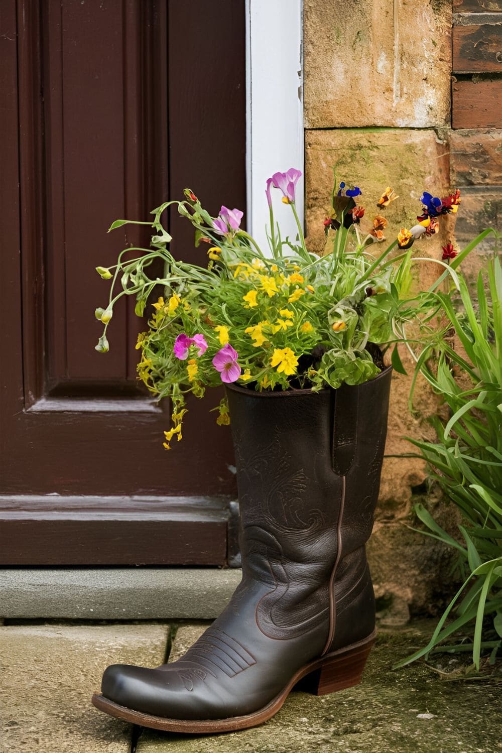 different flowers in a Shoe Planters