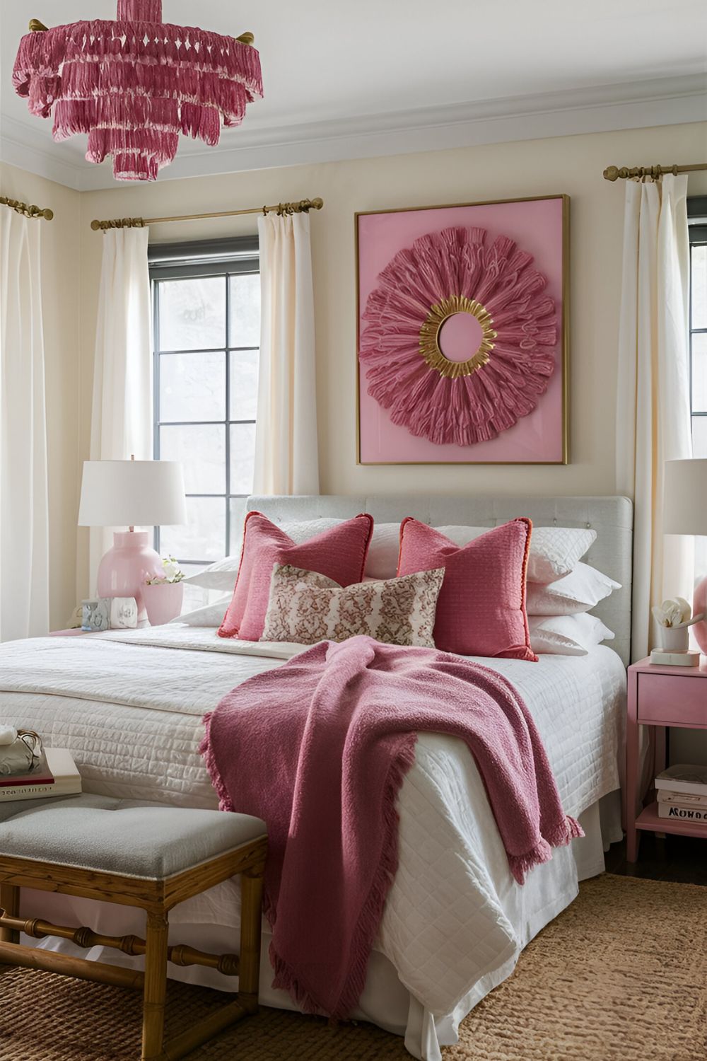 pink bedroom with Pink Throw Pillows