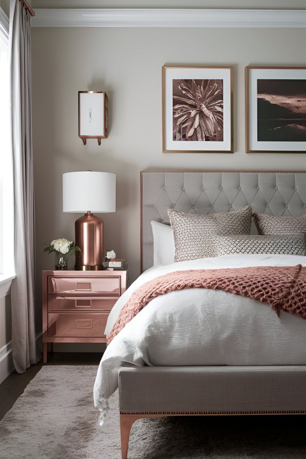 pink bedroom with Rose Gold Accents