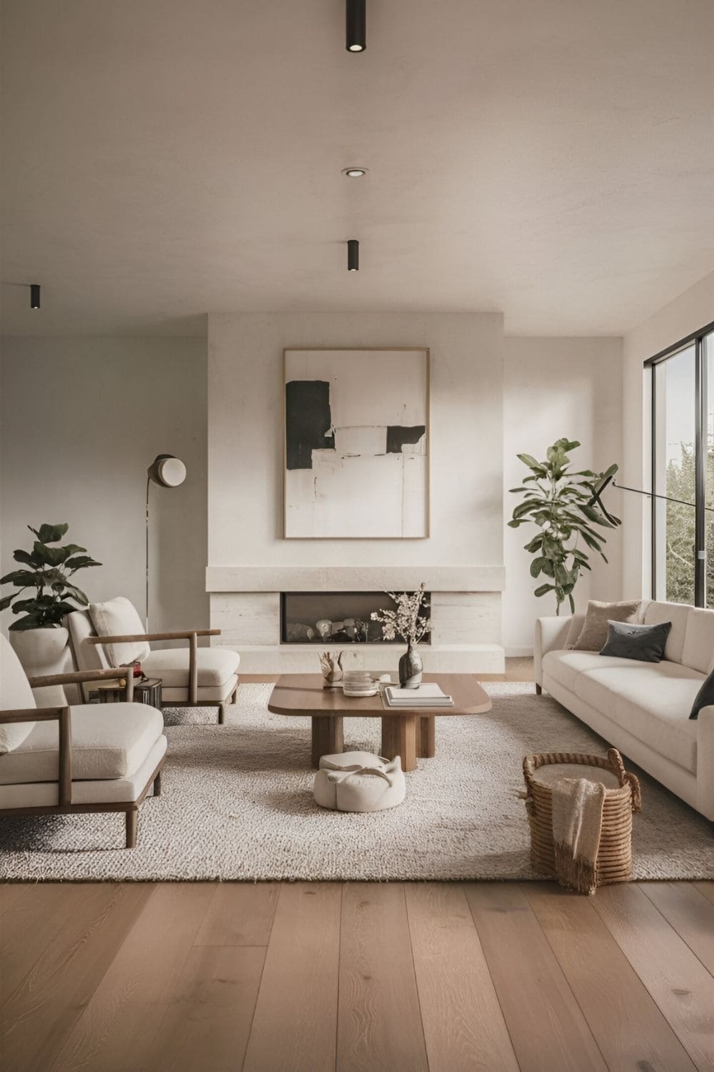 A spacious modern living room with clean lines simple furniture and a clutter-free environment