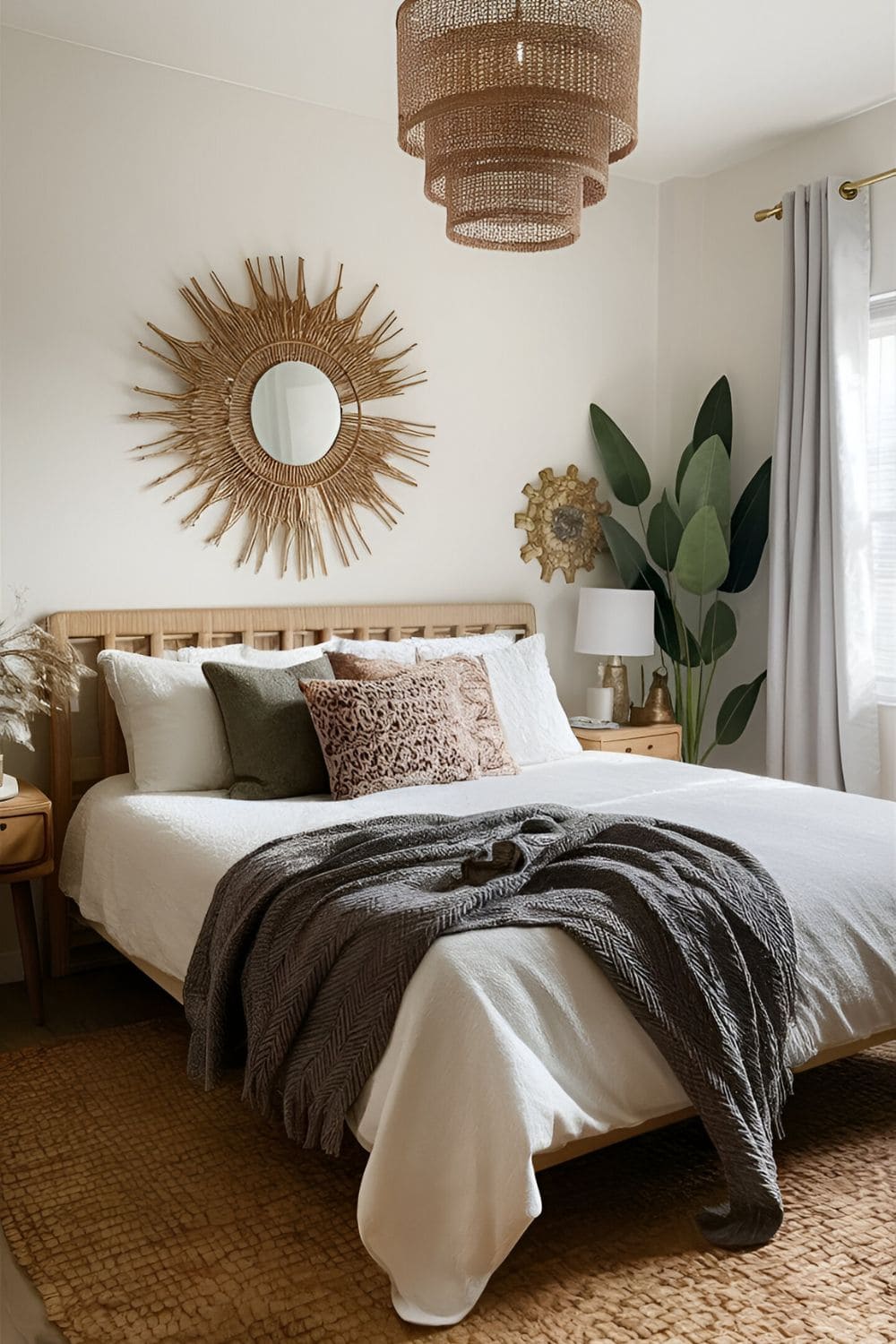 Clutter-free boho bedroom with carefully selected decor items maintaining a serene atmosphere