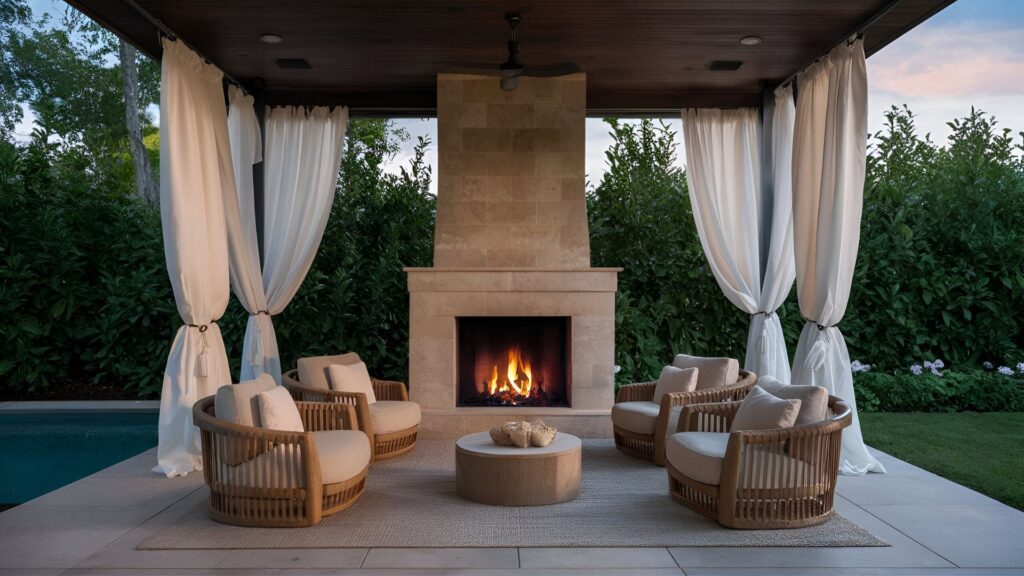 Outdoor Patio WIth A Fireplace