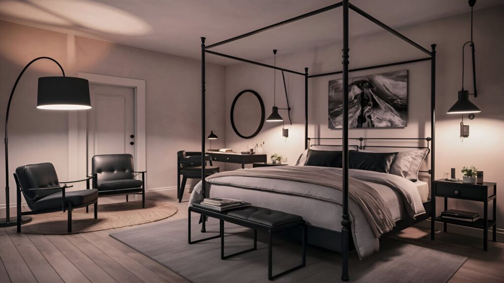 aesthetic bedroom with black furniture