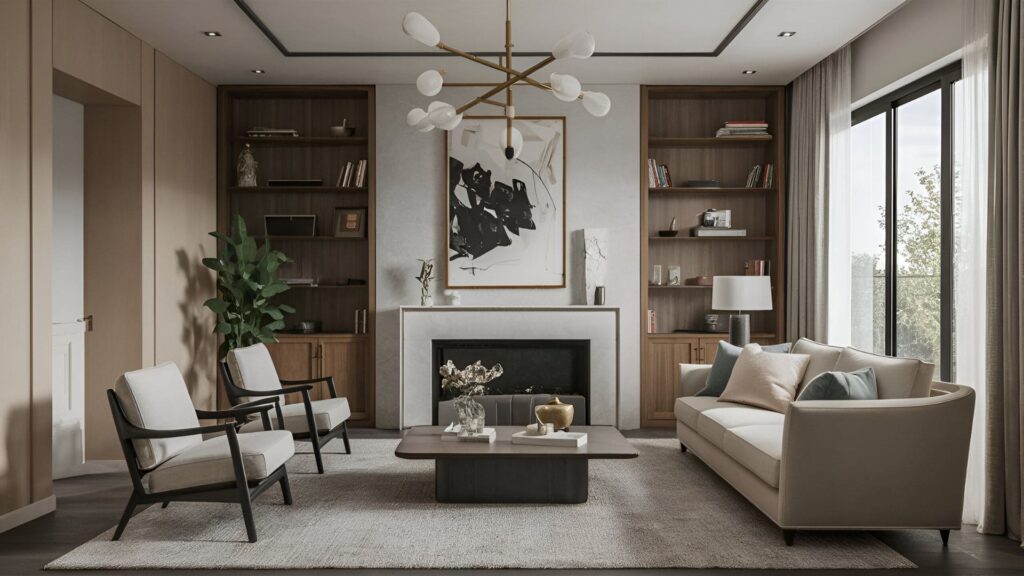 aesthetic living room with a rectangle layout