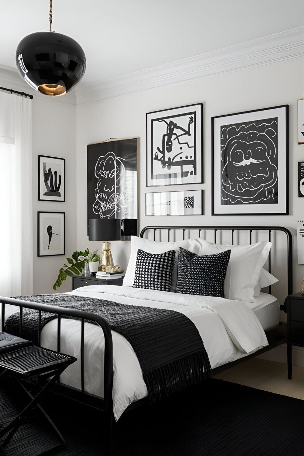 bedroom for men with black and white design