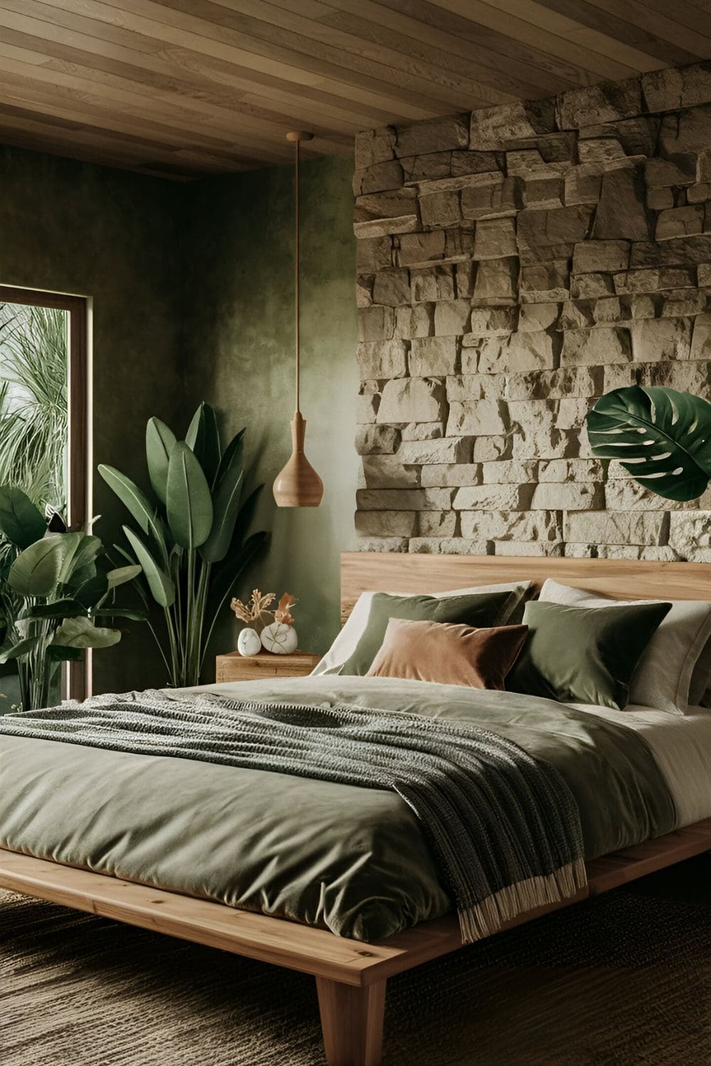 bedroom for men with nature inspired look