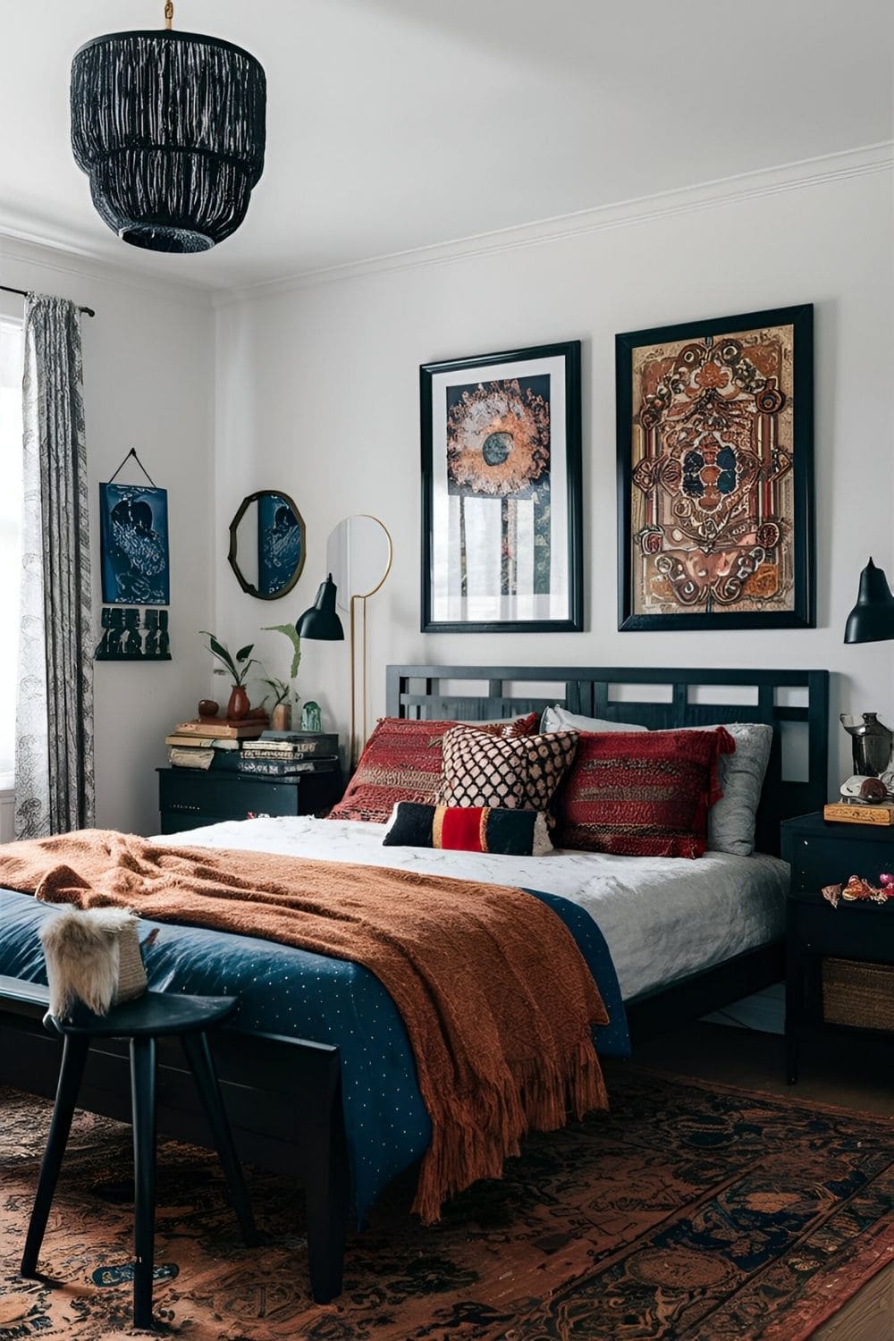 bedroom with black furniture and electic design