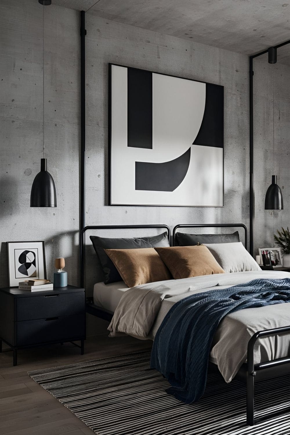 bedroom with black furniture and urban style