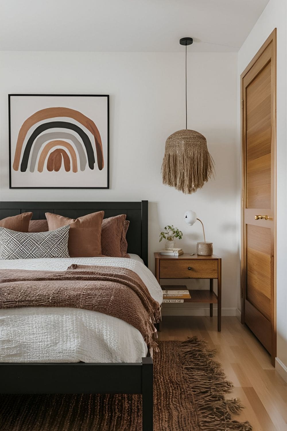 bedroom with black furniture and wooden design