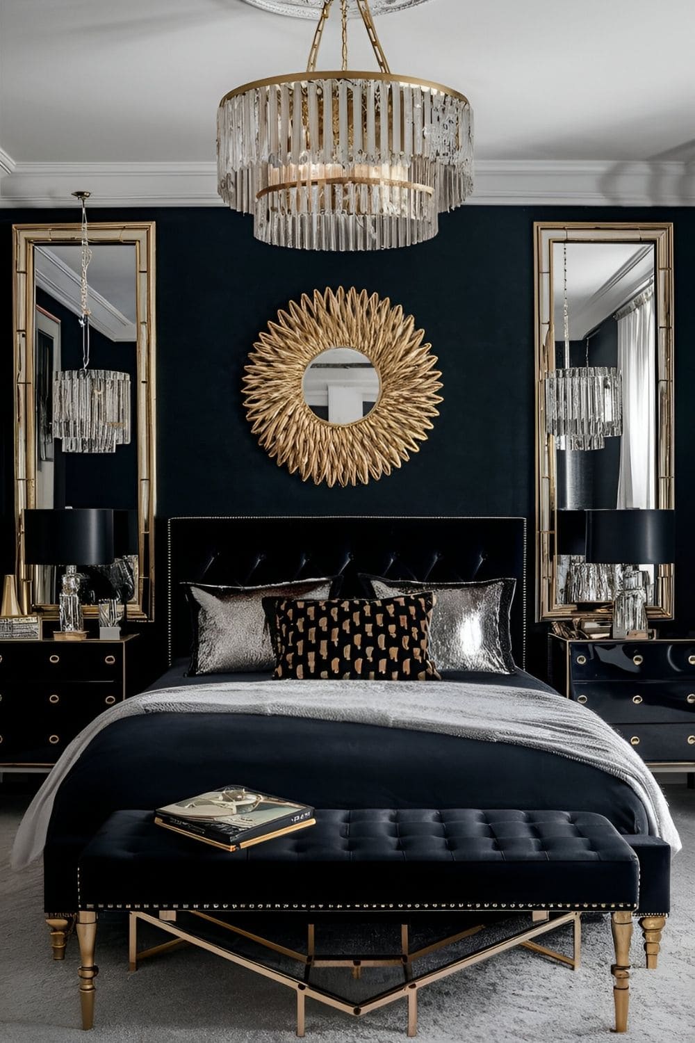 bedroom with black glamoros furniture