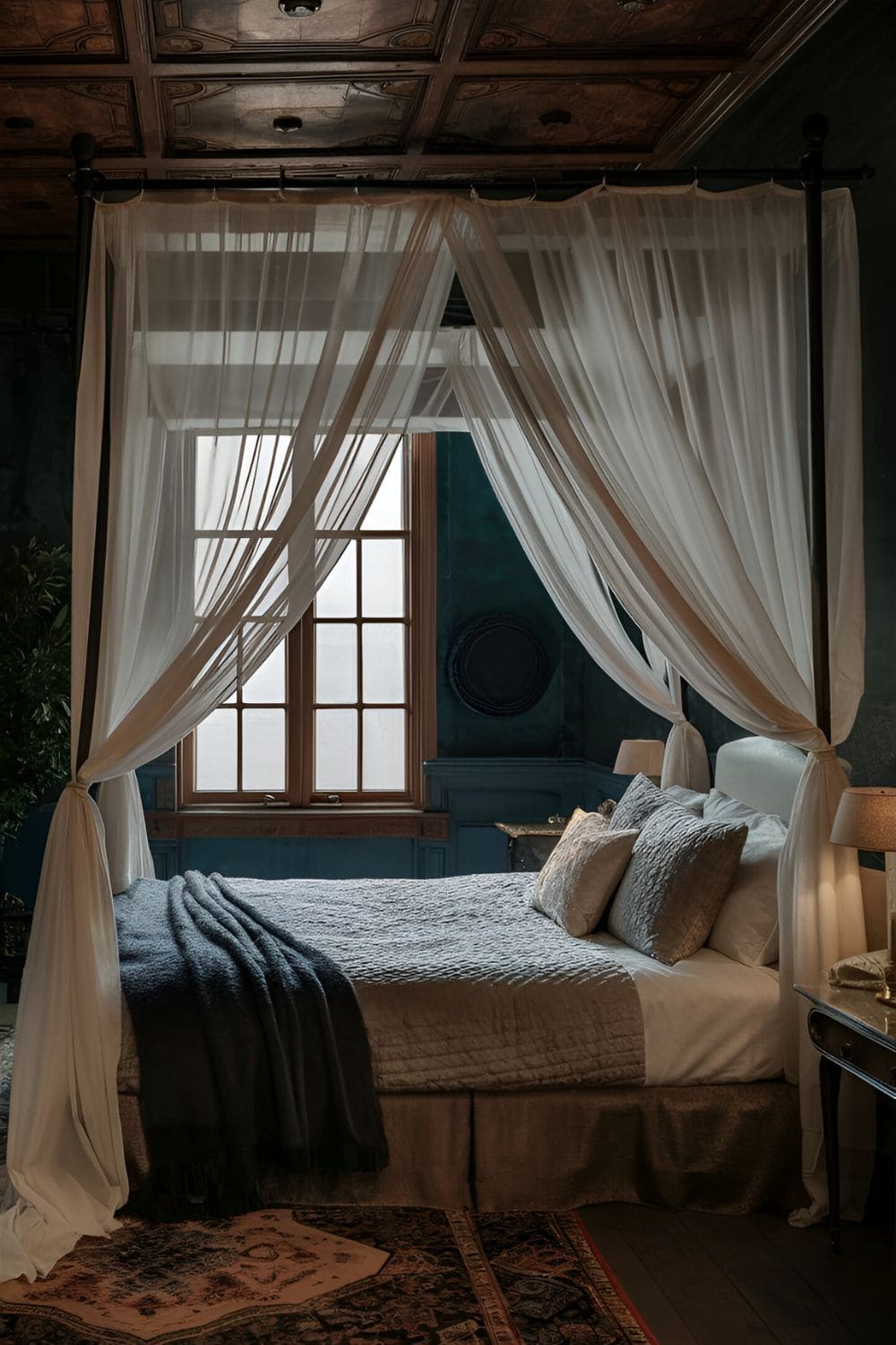 bedroom with window behind headboard Canopy Bed